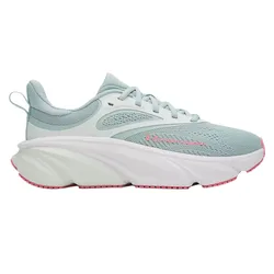 Light blue athletic shoe with a chunky white sole, pink detailing, and a mesh upper for breathability, featuring Under Armour branding.